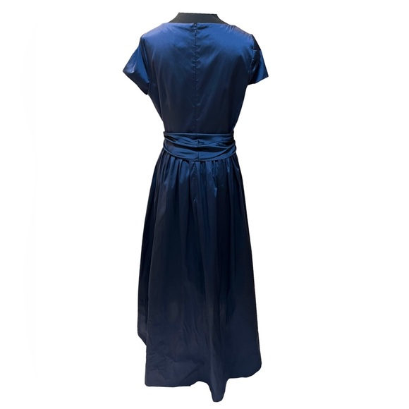 Navy Ruched Taffeta High-Low Gown - Picture 5 of 9